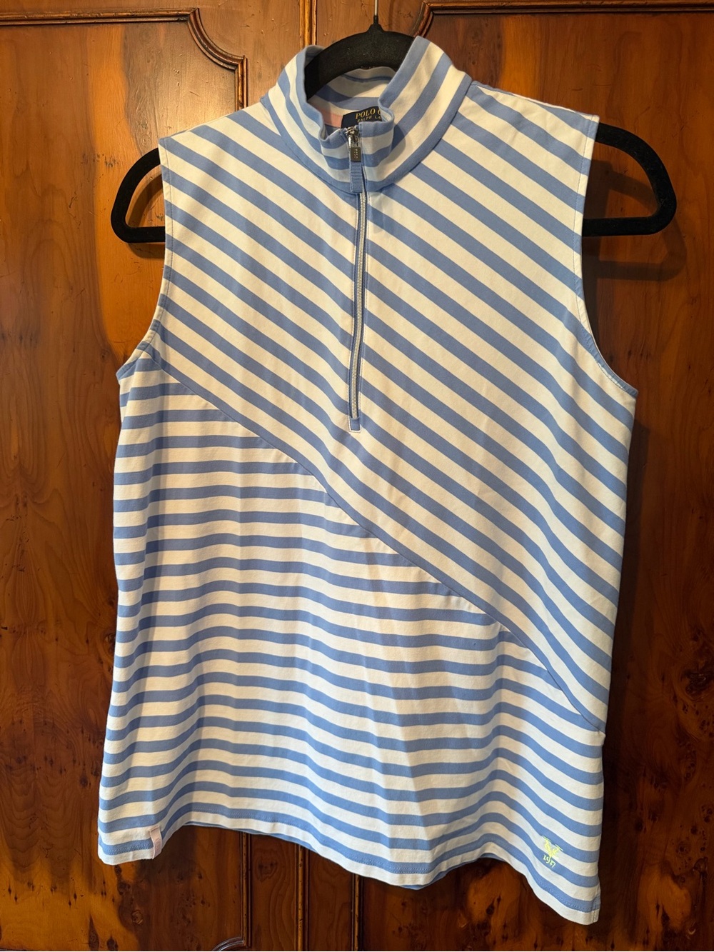 Polo Ralph Lauren Golf Blue & White Striped Sleeveless Zip Mock Tank